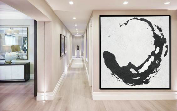 Handmade Large Contemporary Art,Oversized Minimal Black And White Painting - Hand Paint Large Art